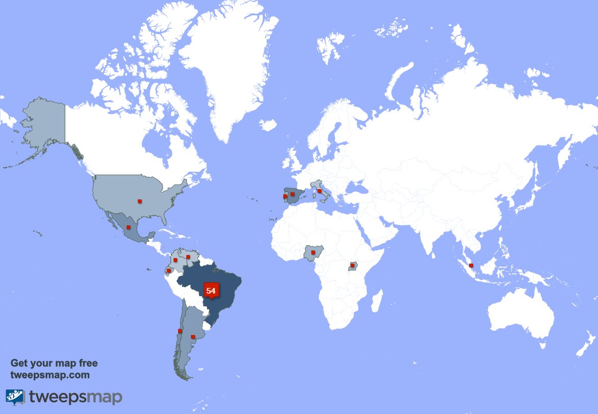 Meus seguidores são de Brasil(59%),Espanha(10%),México(7%) tweepsmap.com/!rdg_usp
