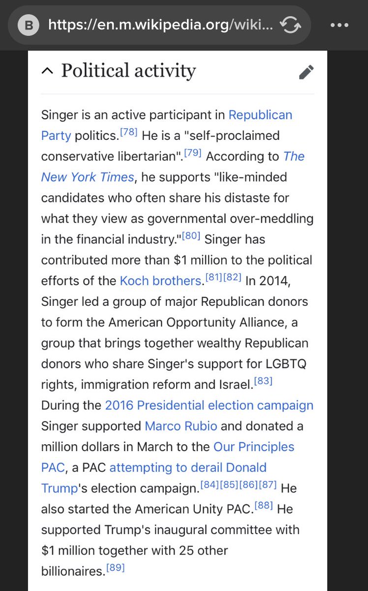 117/ PAUL SINGERHedge FundsCayman Island Co  buys up sovereign debt (Argentina & Congo)Koch brothers, Bush, Rubio, a PAC to derail  @realDonaldTrump , then $1m to  @POTUS ‘s inauguration fund& yet...Funded Fusion GPS via Free BeaconSwamp creature