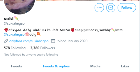 And we oop.Bio for  @sukiahegao reverts back to a version WITHOUT those brief changes.Interpret that info however you will regarding the "ahegao" aspect.Still a Scammer. Still  #OnBlast.