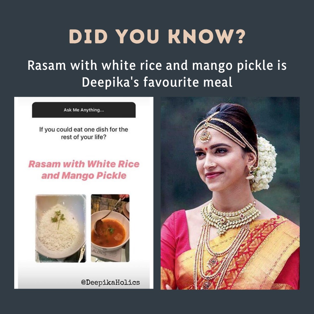 Who doesn’t love a comforting plate of rasam rice and aam ka achaar!! ❤️ @deepikapadukone 
.
.
.
#deepikapadukone #deepikapadukone #favouritefood #dish #rasam #deepkafacts