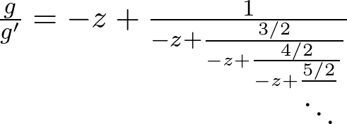 This gives very simple coefficients of Q_k = -z/(k+1), P_k =1/(2k+2), and the fraction (after multiplying by denominators of Q):