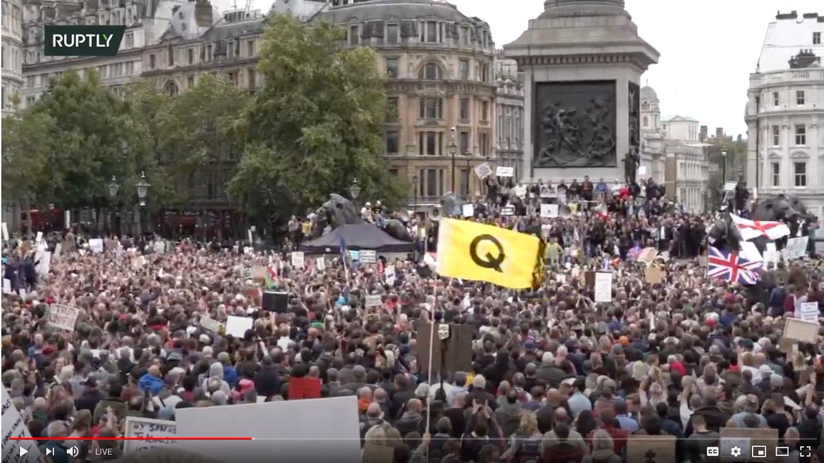 This flag was waved at today's Trafalgar Square rally against Covid-19 measures which featured David Icke, Piers Corbyn and Kate Shemirani