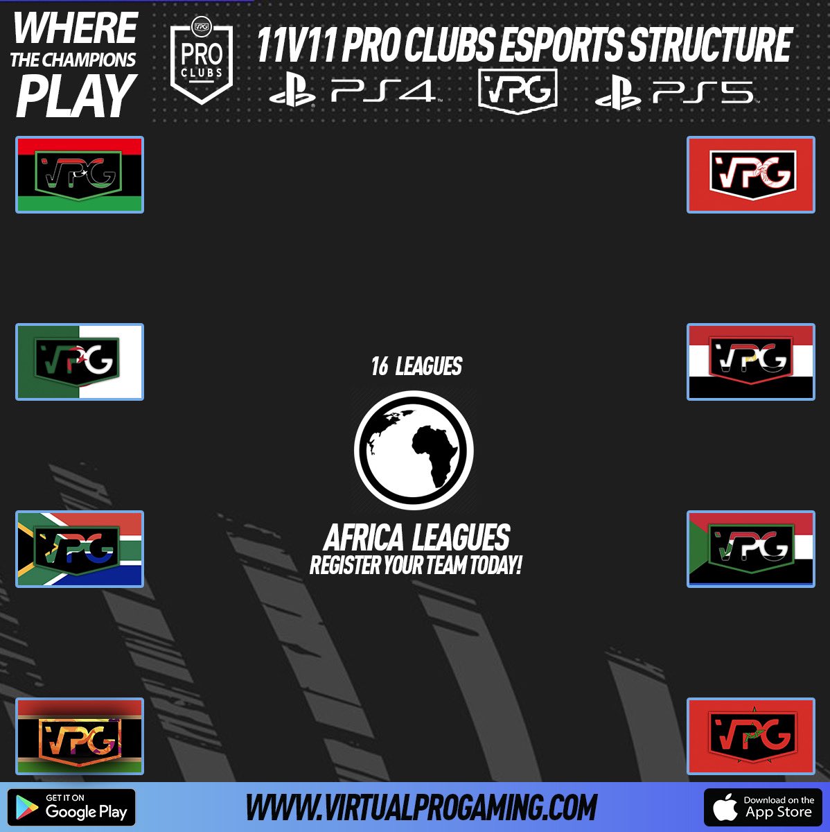 Virtual Pro Gaming (@officialvpg) on Twitter photo FIFA 21: Pro Clubs: <a href="/PlayStation/">PlayStation</a> 4/5
11v11 eSports Structure! 
π| Leagues all around the World.
β½οΈ| 128+ official football clubs involved in 11v11! 
π| Official League Involved: <a href="/NPSLSoccer/">National Premier Soccer League (NPSL)</a> 
Pro Clubs needs to be looked at by @EASPORTSFIFA ! #FIFA21 #VPG FIFA 21: Pro Clubs: <a href="/PlayStation/">PlayStation</a> 4/5
11v11 eSports Structure! 
π| Leagues all around the World.
β½οΈ| 128+ official football clubs involved in 11v11! 
π| Official League Involved: <a href="/NPSLSoccer/">National Premier Soccer League (NPSL)</a> 
Pro Clubs needs to be looked at by @EASPORTSFIFA ! #FIFA21 #VPG