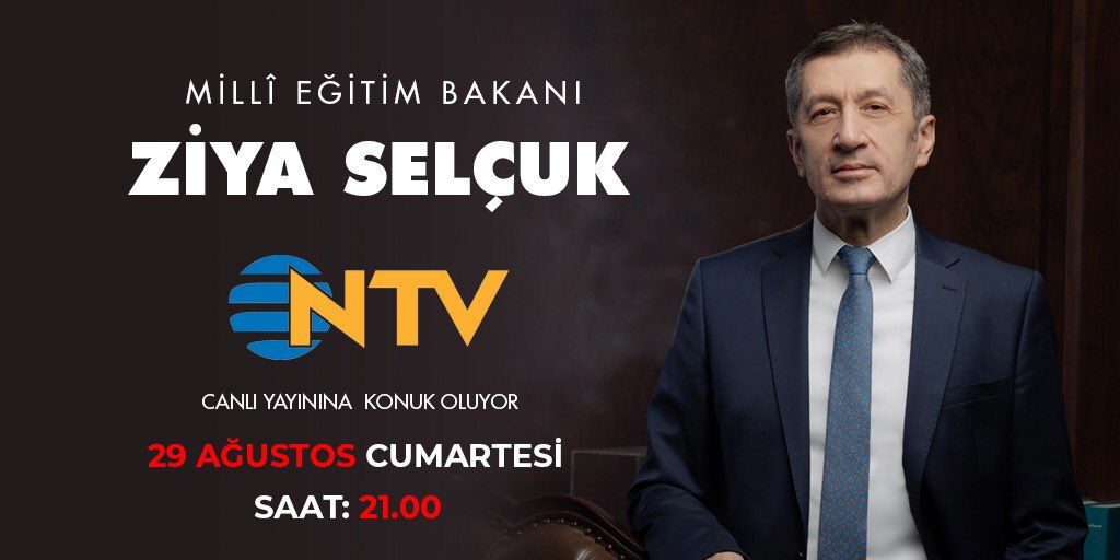 Yeni Eğitim Öğretim Yılı 31 Ağustos Pazartesi günü uzaktan eğitimle başlıyor. 

Bakanımız Sayın Ziya Selçuk, NTV canlı yayında velilerimizden gelen soruları yanıtlayacak. 

🗓 29 Ağustos / Bu akşam

⏰ 21.00

📺 <a href="/ntv/">NTV</a>