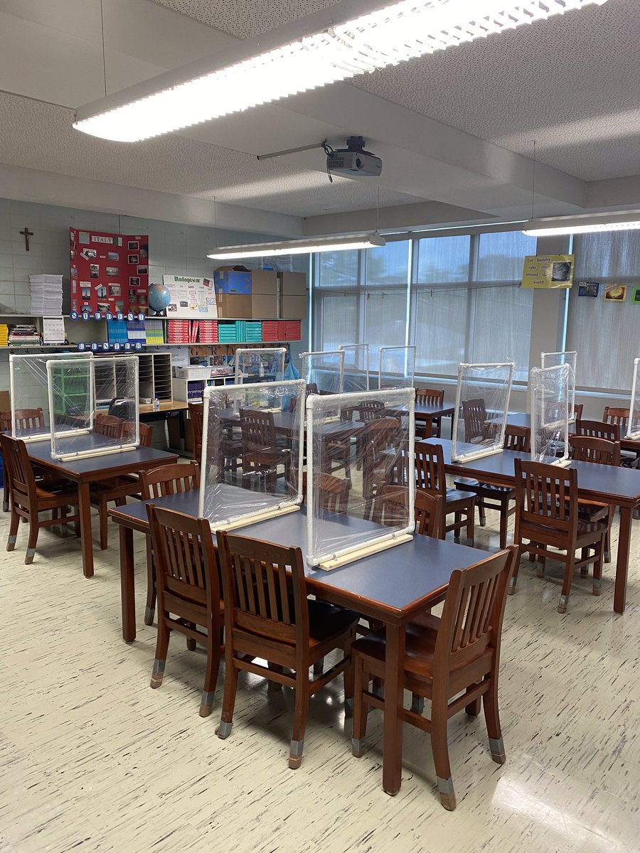 school_sma's tweet photo. Thanks to the Men’s Club. At school today making 100 desk shields for the students. https://t.co/u51rIKNBlU