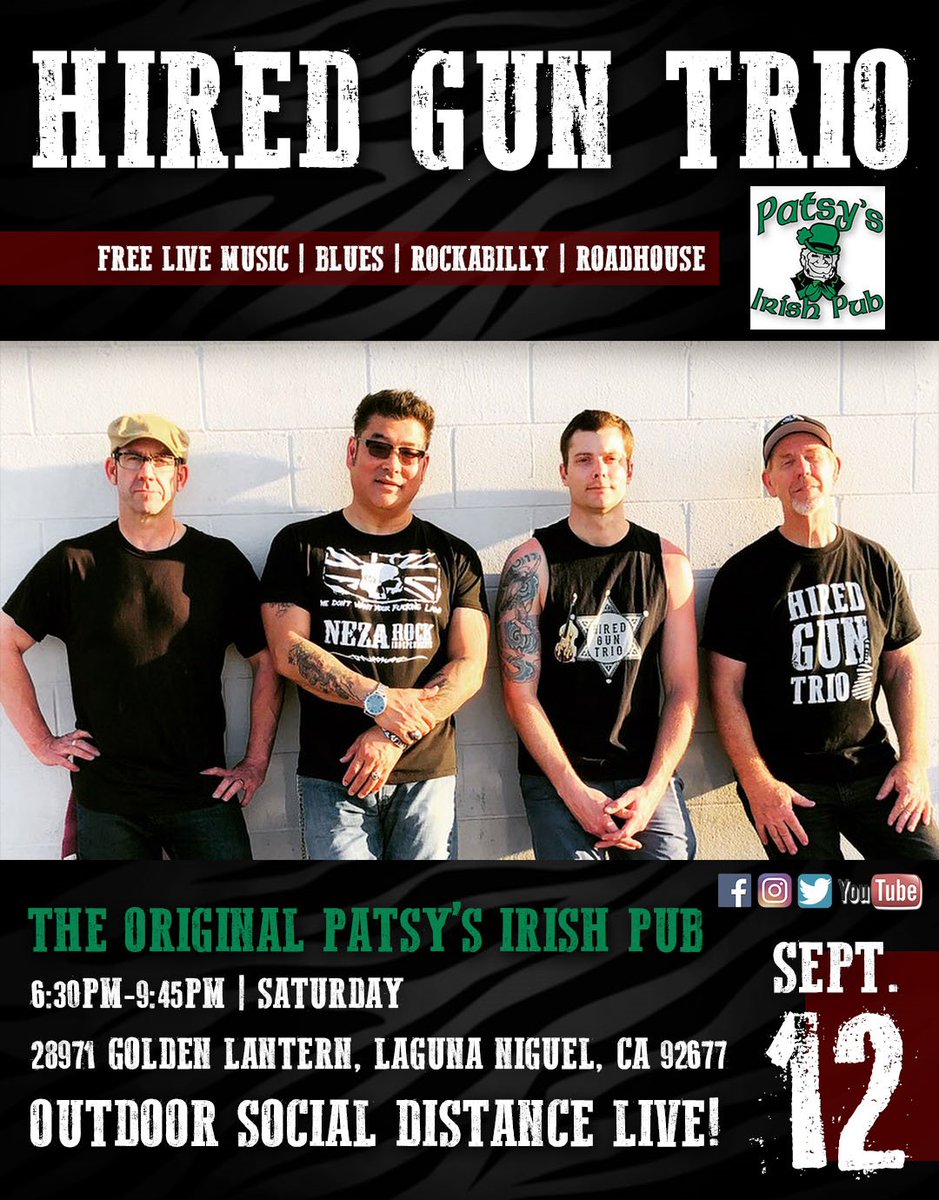 Hired Gun Trio is proud to announce our first concert in September! Live from Original Patsys in Laguna Niguel!  Come for the food &amp; full bar, stay for all of the swanky musical stylings courtesy of Orange County's favorite four piece trio! #concert #spotifyartist  #hiredguntrio