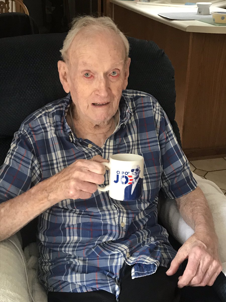 GlindasMom's tweet photo. @JoeBiden enjoying his #cupojoe 88 years young, Irish immigrant, US citizen, voting by mail #BidenHarrisLandslide2020 https://t.co/vOeYSUj1Oa