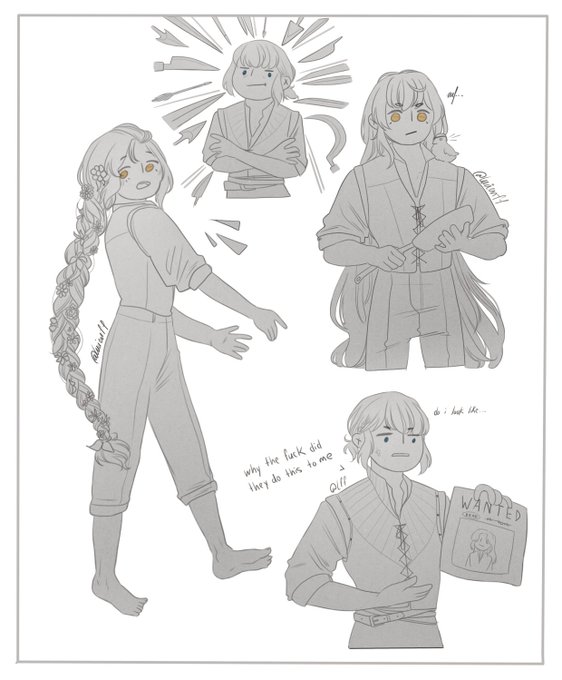 Kiwi drew that Tangled Khunbam AU and honestly it's so cute I couldn't help myself ??? (yes hwaryun is bam's bird) 