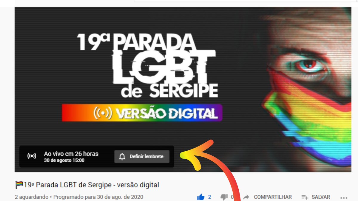 🏳️‍🌈 NOVIDADE
A Transmissão da 19º Parada LGBT de Sergipe
agora está programada.
Clique em 🔔 DEFINIR LEMBRETE.
youtu.be/pplwTdpwS1w
Acesse 👆🏾