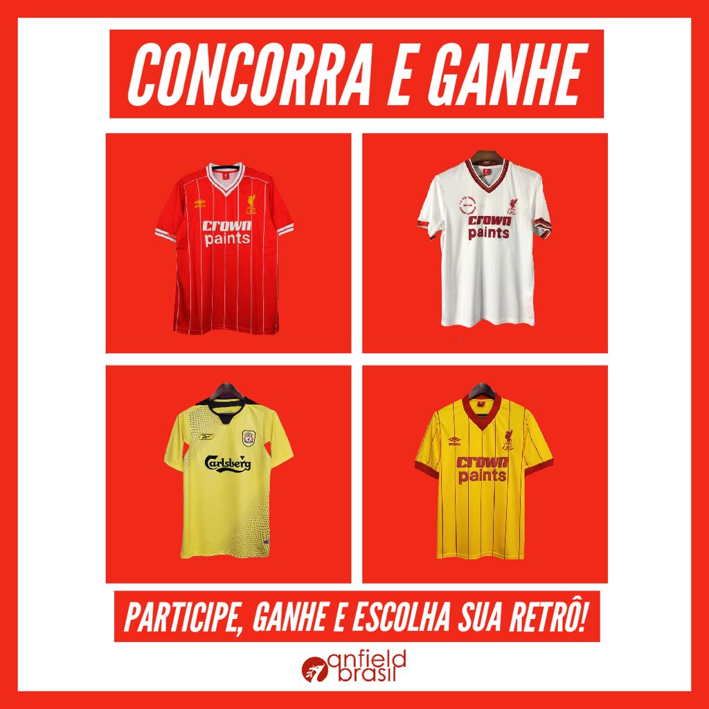 Anfieldbr's tweet photo. COMPARTILHE, GANHE E ESCOLHA! 

Quer ganhar e escolher qualquer* camisa retrô do Liverpool? 

1. DÊ RT NESSE TWEET.
2. Siga: @anfieldbr &amp; @camisapesada

Torça muito.

O sorteio será após a partida contra o Leeds, pela abertura da PL, dia 12/09! 

Não perca a chance e participe! https://t.co/Rmao33oRIs