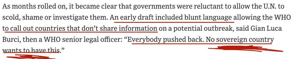 3. After SARS, WHO's member countries — which give it its marching orders & outline what it can & cannot do — rewrote rules to try to prevent another SARS. They did not want someone to do what Brundtland had done to China.