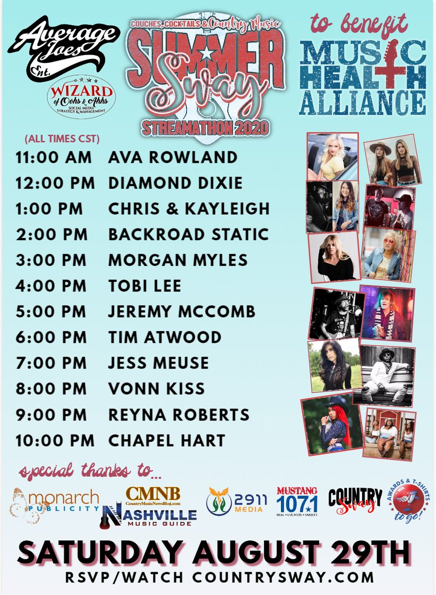 KICKING OFF OUR 3RD DAY OF #SummerSway Streamathon to benefit <a href="/musichealthall/">Music Health Alliance</a> brought to you by <a href="/AverageJoesEnt/">Average Joes Ent.</a>!!
➡️ This weekend <a href="/Spotify/">Spotify</a> will match all donations!
DONATE/GET HELP:  MusicHealthAlliance.com 
#HealTheMusic