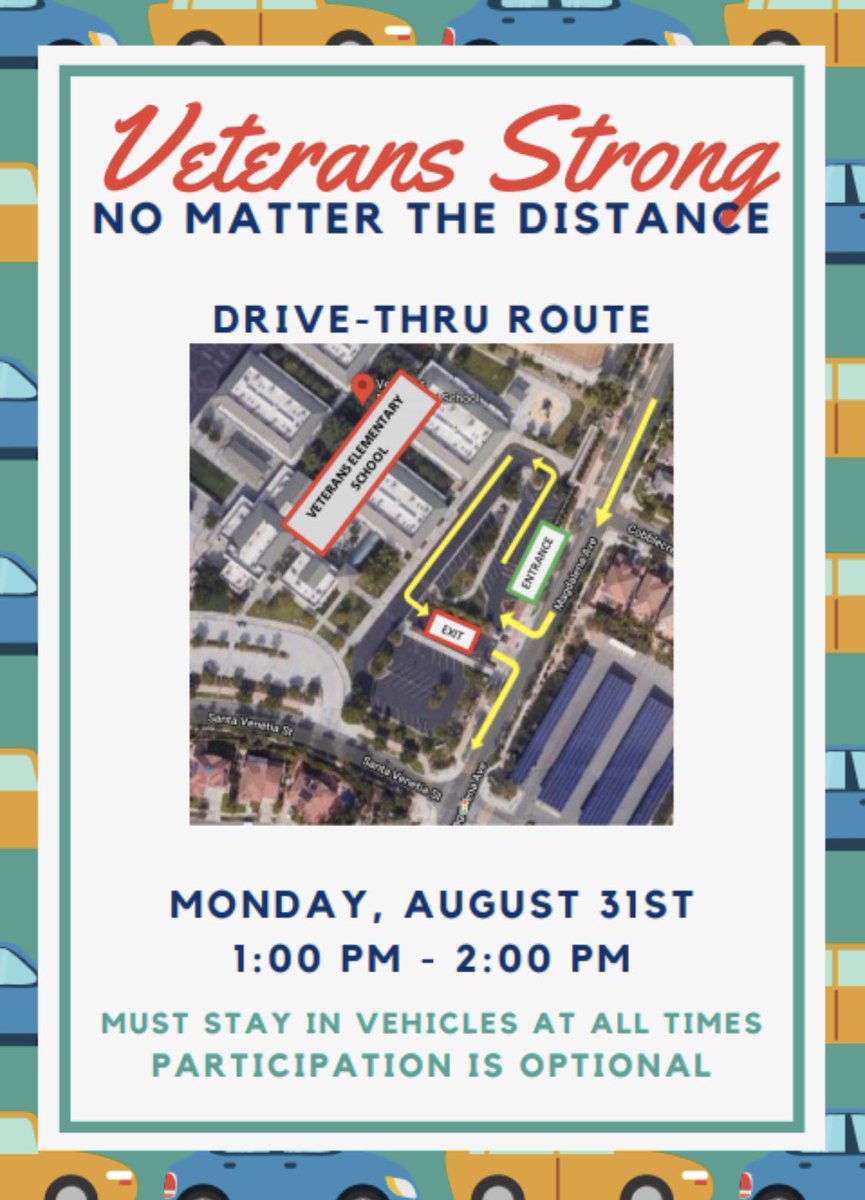 Beep, Honk, Yell &amp; Wave! Your teachers are ready to welcome you to distance learning! Join us for our Back to School Drive-Thru / Monday-8/31 at 1-2 PM. Swipe left for details!