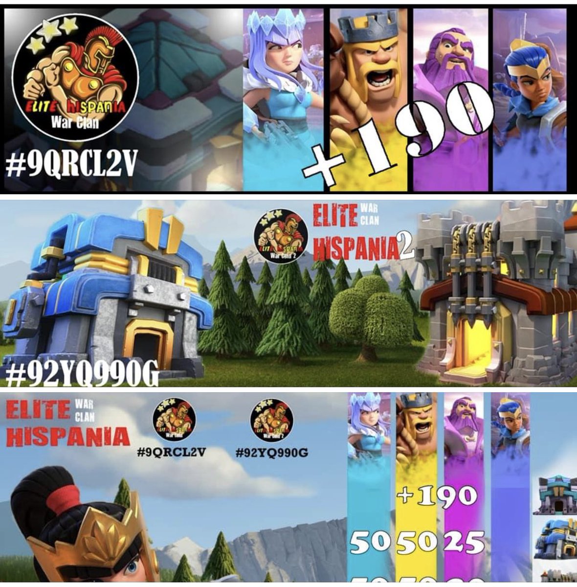 Llevamos buena racha de guerra en cantera,ahora preparamos la liga en campeones 3.Clan principal Elite Hispania.Principal requisito no dejar de divertirse,os esperamos.