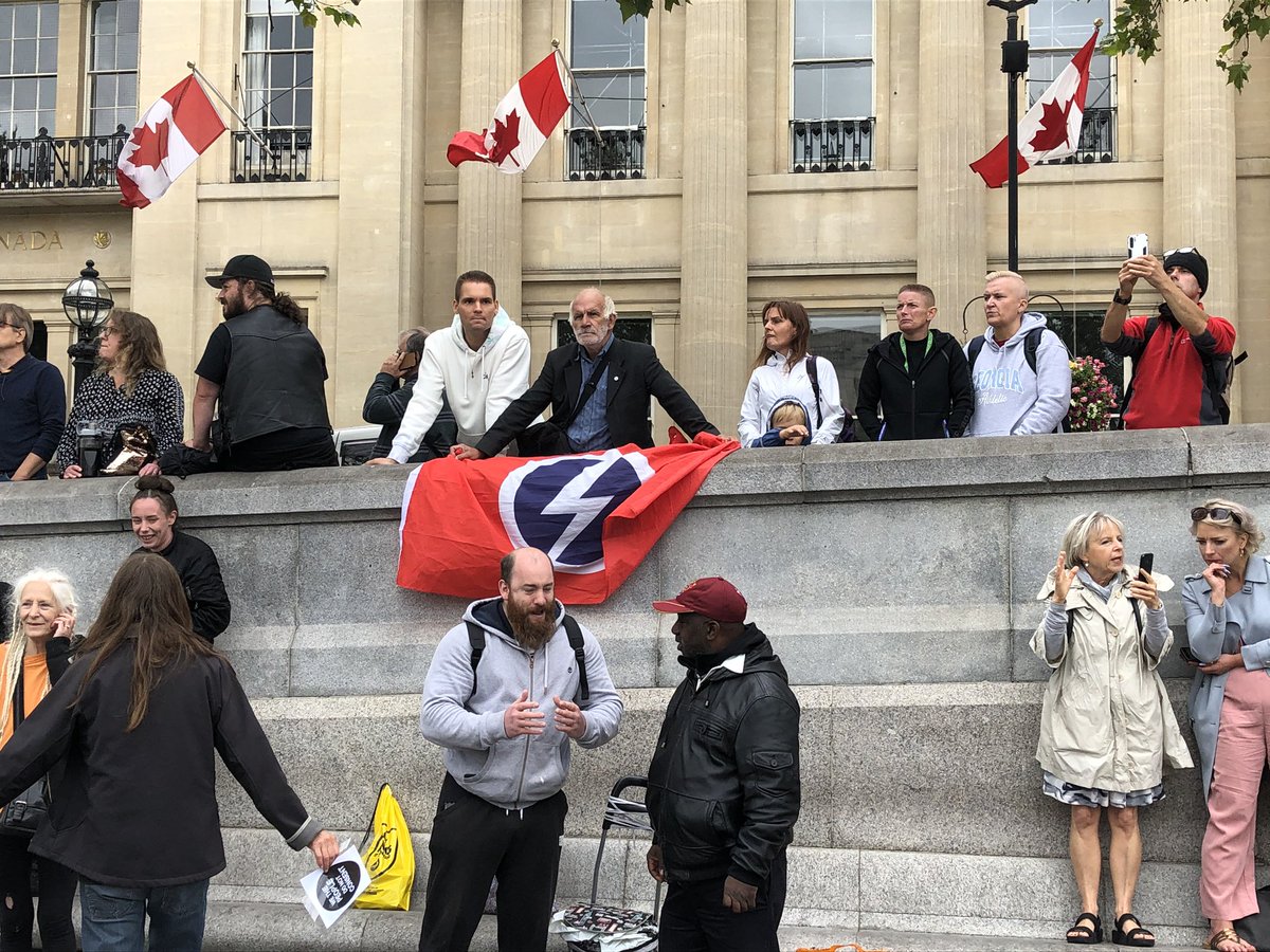 Fair bit of far right flags on the antimask/antivaxxer protest in London today. Just like in Germany, USA and Ireland, "anti lockdown" movement is absolutely full of this shit. Time to open your eyes.