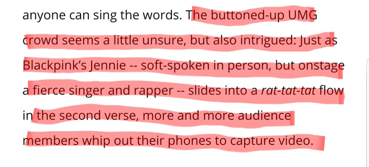 THIS. it was straight up in front of people who work in UMG and some other artists. Some people weren't even paying attention to the performance until Jennie started rapping and everyone got their phone and started filming her. The companies hate seeing her getting attention or?