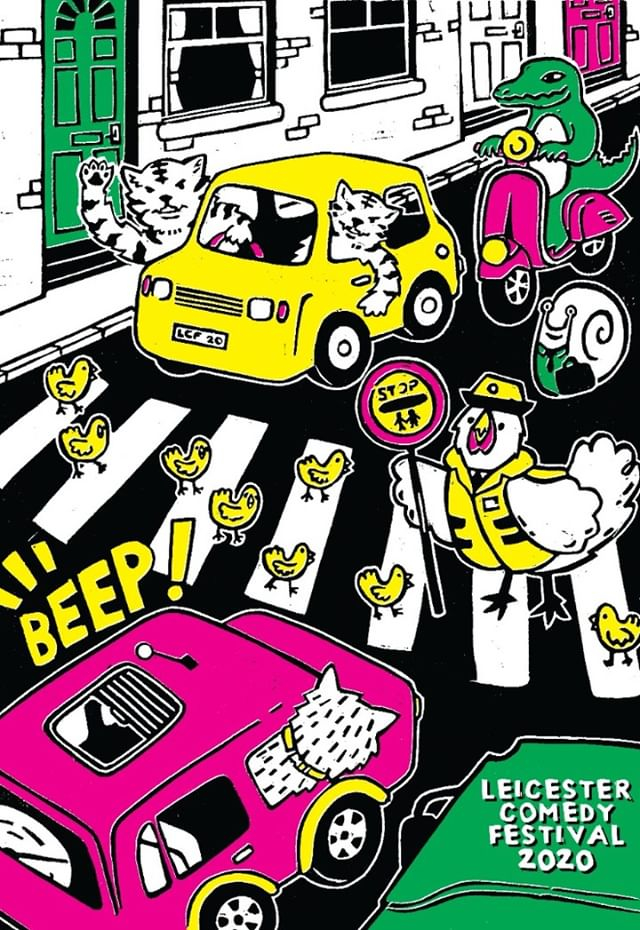 dmu_graphics's tweet photo. @fionamaryillu’s Final Negotiated Project this year is a zine and poster for the Leicester Comedy Festival. 🤩⁠
All the illustrations were scanned in #linoprints with colour added digitally. ⁠🎨🎨💜👀💚⁠
⁠#virtualstudiodmu⁠ https://t.co/xJI510B5Fh