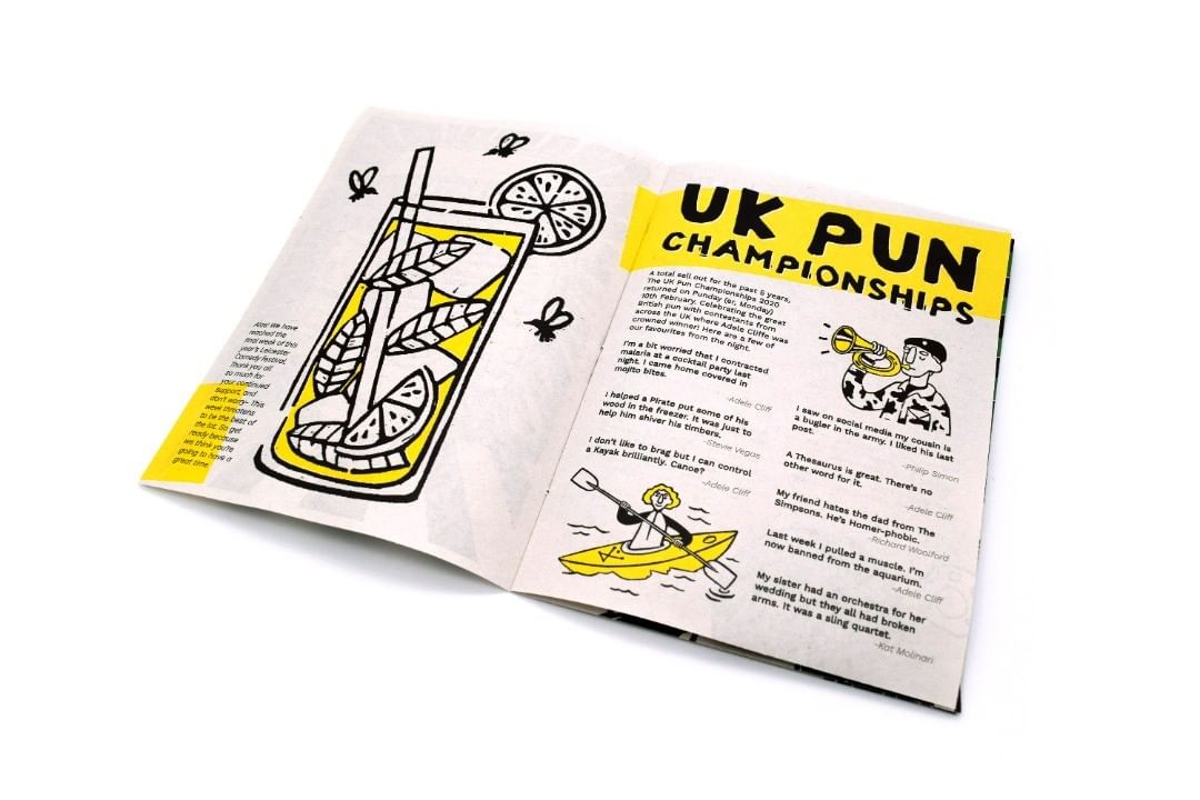 dmu_graphics's tweet photo. @fionamaryillu’s Final Negotiated Project this year is a zine and poster for the Leicester Comedy Festival. 🤩⁠
All the illustrations were scanned in #linoprints with colour added digitally. ⁠🎨🎨💜👀💚⁠
⁠#virtualstudiodmu⁠ https://t.co/xJI510B5Fh