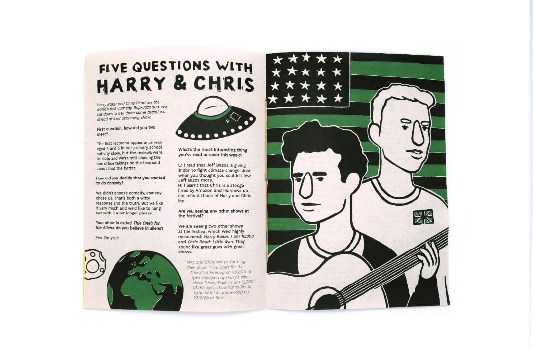 dmu_graphics's tweet photo. @fionamaryillu’s Final Negotiated Project this year is a zine and poster for the Leicester Comedy Festival. 🤩⁠
All the illustrations were scanned in #linoprints with colour added digitally. ⁠🎨🎨💜👀💚⁠
⁠#virtualstudiodmu⁠ https://t.co/xJI510B5Fh