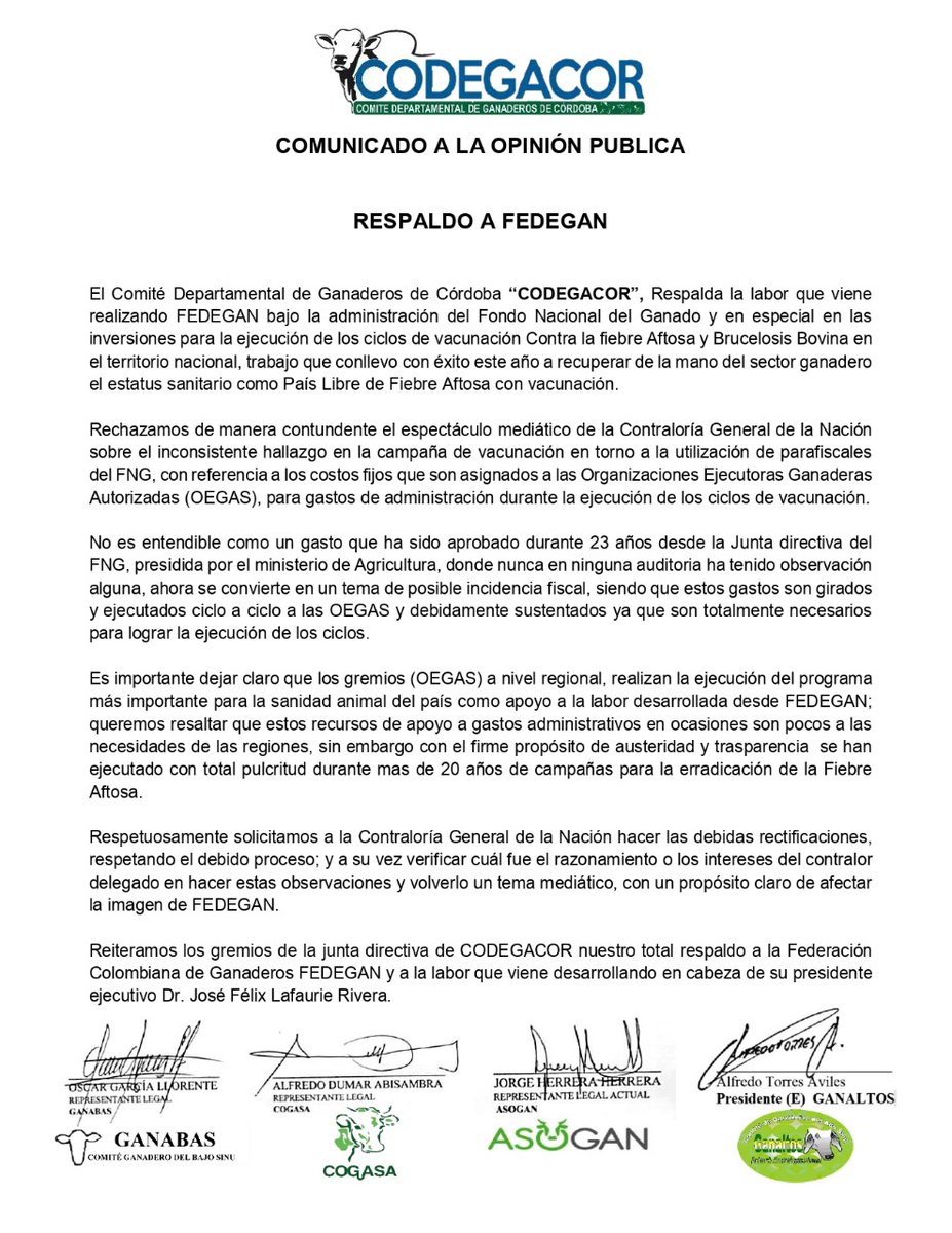 codegacor's tweet image. Iniciamos en twitter apoyando a nuestra Federación Colombiana de Ganaderos @Fedegan en su impecable manejo de los recursos parafiscales del FNG,@jflafaurie #ContraloríaDebeRectificar #YoApoyoAFedegan #codegacor #Ganaderia #GanaderosdeCordoba
