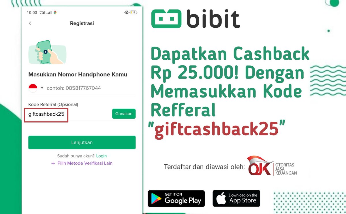 Dapatkan cashback reksadana dari Bibit senilai Rp25.000. Masukkan kode referral ini saat pendaftaran: *giftcashback25*

Download sekarang: bit.ly/bibitreferral1