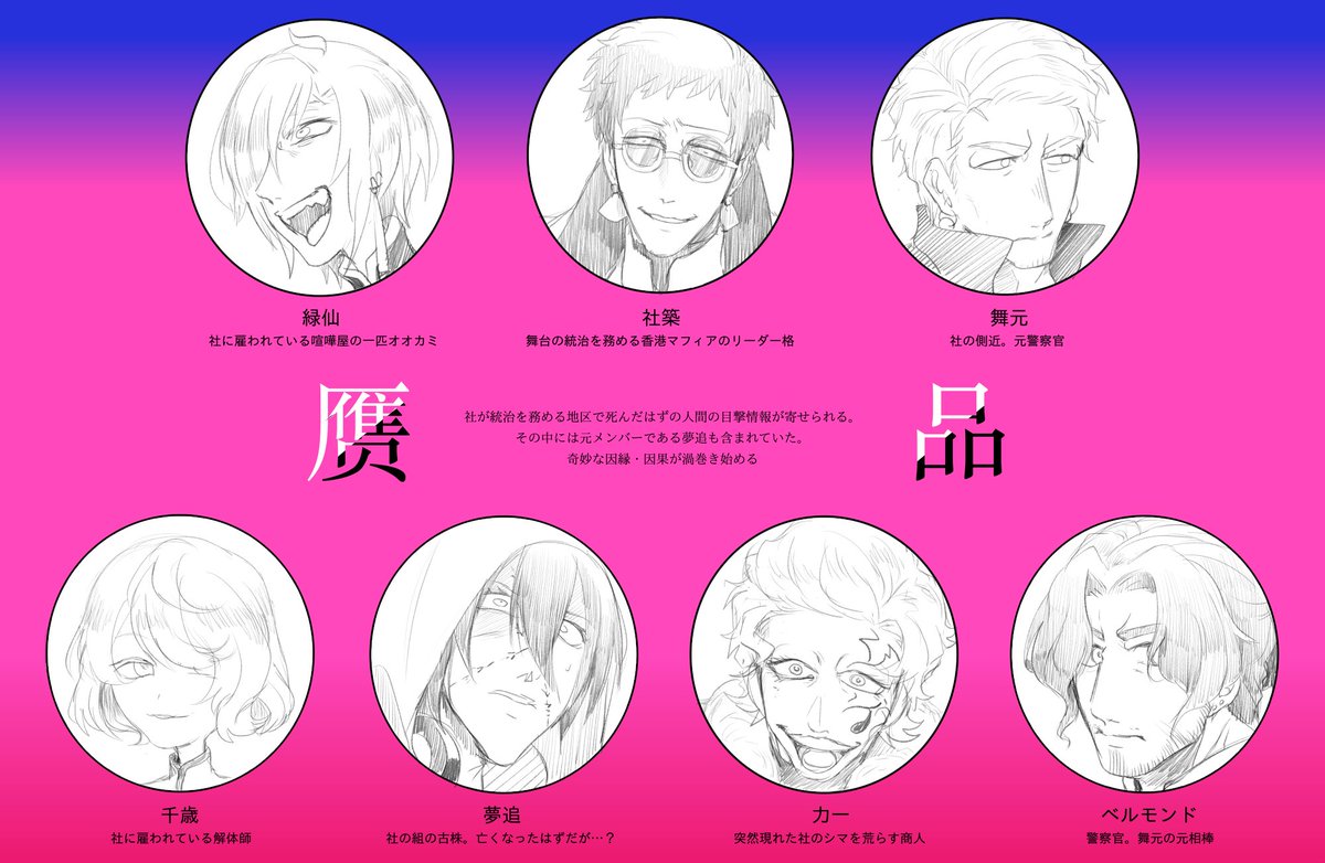 香港マフィア概念も描き始めて1年経ったみたいなので簡単な紹介を含めて。また描いたりしたい〜! 
