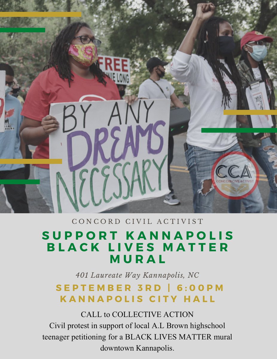 Communitycivil's tweet photo. Join us this THURSDAY! Civil protest in support of BLM mural downtown Kannapolis!! Share! See you there โ๐ฝโค๏ธ #CCA #justCivil #blm #nc #BlackLivesMatter https://t.co/C38W1qHzbB
