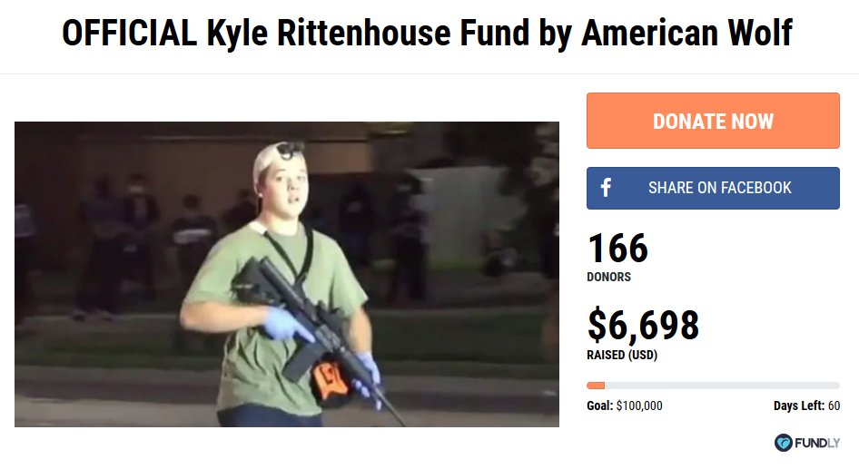 Before fundly removed  #KyleRittenhouse fundraisers, we archived then identified several dozen donors who supported American Wolf, neo-Nazi group raising funds  https://archive.is/lUfmG We're sharing info on donors supporting Kyle injuring 1 & murdering 2 in  #KenoshaProtests