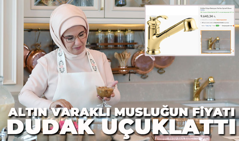Takipçilerine aşure tarifi veren Emine Erdoğan'ın fotoğraflara yansıyan altın varaklı musluğunun fiyatının 10 bin lira civarında olduğu iddia edildi. Musluk, sosyal medyada gündem oldu cmhr.yt/hyxQ