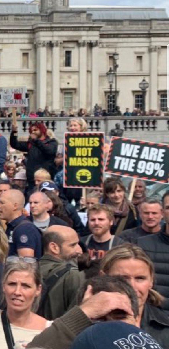 seeing pics from "anti-lockdown" demo at Trafalgar Sq today, you can see how mobilisations cohered around conspiracy theory communities & discourses are able to bring convergence to seemingly far-flung constituencies: from hippy/new age Occupy-types to Right libertarians to Nazis