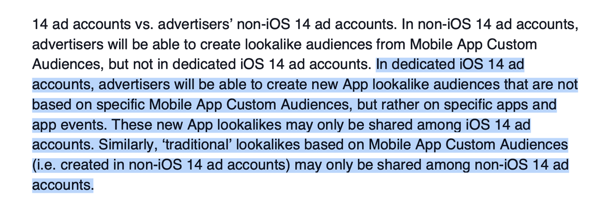 My  @mobiledevmemo post for Monday is a deconstruction of FB's IDFA announcement and advertiser FAQ from last week. One interesting tidbit from the FAQ: FB is killing user list uploads for iOS14 campaigns, which effectively renders retargeting impossible (1/X)