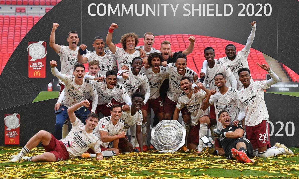 Arsenal's tweet image. We just 𝗹𝗼𝘃𝗲 playing at Wembley! 😍

#CommunityShield | #ARSLIV