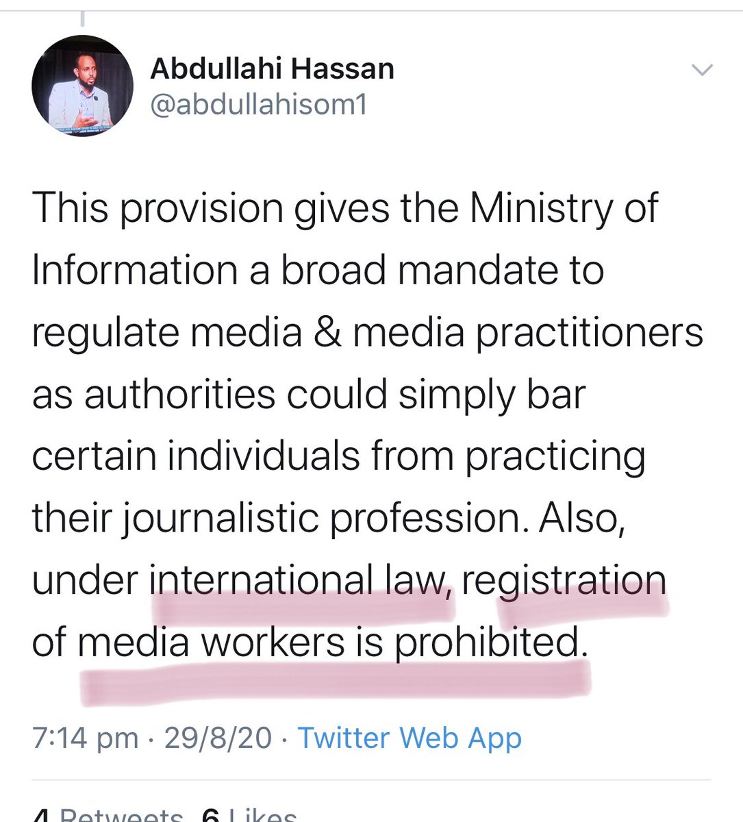 It is impetuous to invoke international law for your insidious and invidious intent against  #Somalia. There’s nothing inherently incompatible or impermissible in international law for governments to institute media regulations to protect public interest and internal security-2/6.