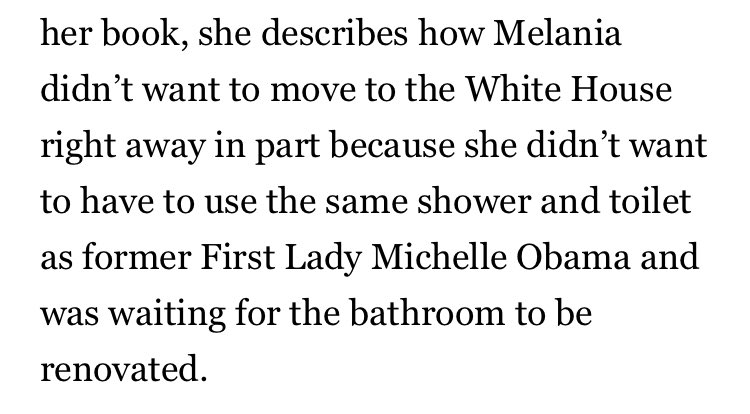 This <a href="/politico/">POLITICO</a> piece has several inside details from the Stephanie Winston Wolkoff book including the news that FLOTUS has gone from birtherism to straight up racism. politi.co/2YLe1qE