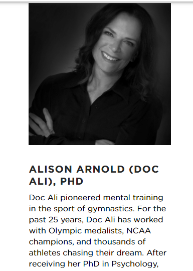 Let's meet Doc Ali a "peak performance consultant since 1997" for  @USAGym many gymnasts believe that she is a sports psychologist and is qualified to counsel them, and have an expectation that they would be protected by confidentiality