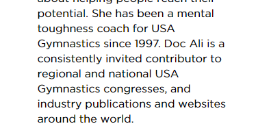 Let's meet Doc Ali a "peak performance consultant since 1997" for  @USAGym many gymnasts believe that she is a sports psychologist and is qualified to counsel them, and have an expectation that they would be protected by confidentiality