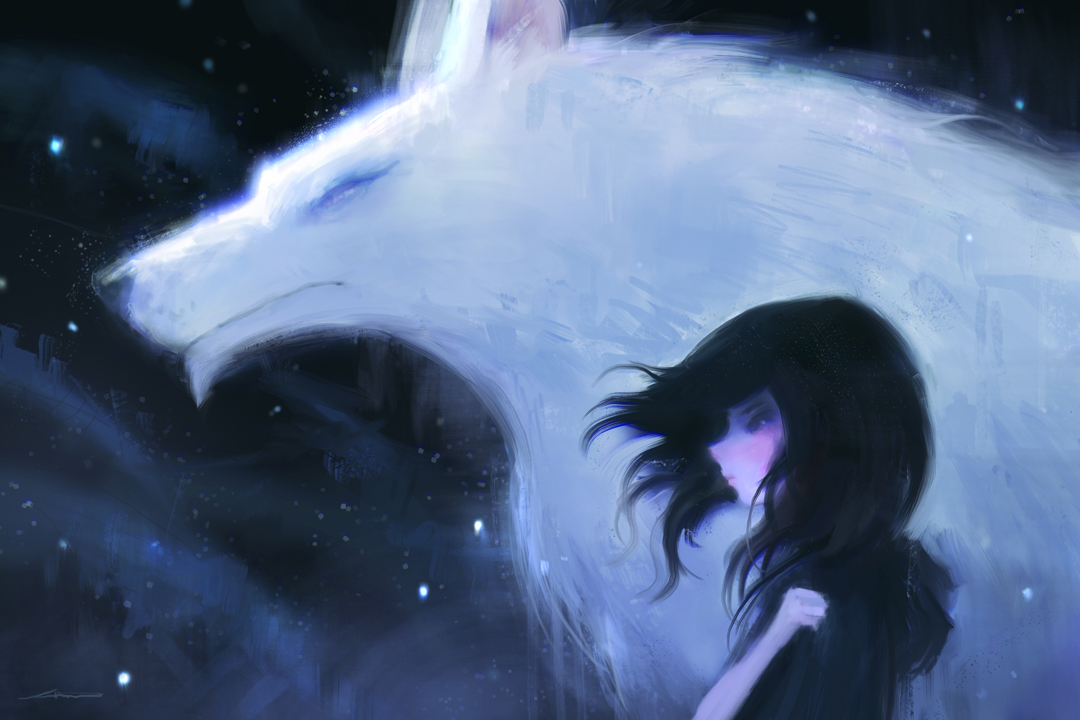 Anime Girl With White Wolf Ears And Tail HD wallpaper
