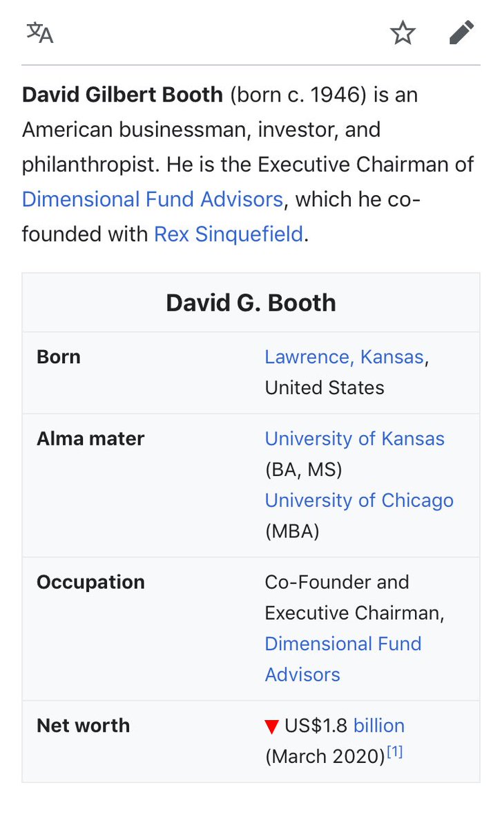 121/ DAVID G BOOTHHedge fund founderGeorgetown BODU of Chicago graduate/TrusteeMostly gives to R; donations spiked in 2010Stepped down from his company in 2017 (count it!)Not much else on the surface