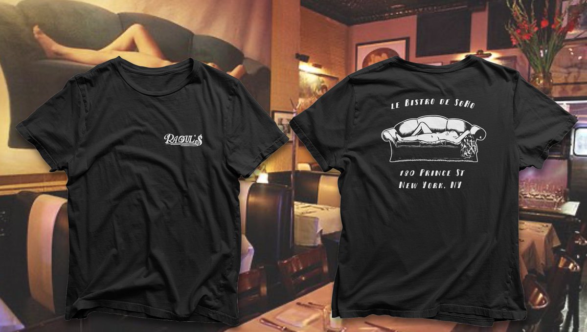 shopmerch4's tweet photo. It you’ve ever been to @raoulsrestaurantnyc you’ve seen this large scale photograph on display. And if you haven’t, now you can rock it for the world to see. Design brought to life by @merlinsmagicsigns.
#SupportRestaurants #SaveHospitality #Raouls #EaterNYC #NYC #TakeOutOnly https://t.co/IkUYCAFkGf