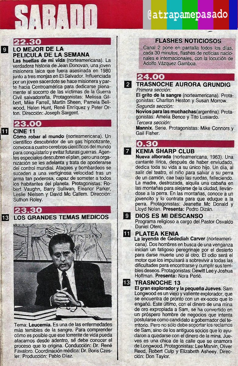 atrapamepasado's tweet photo. #Programación #Noche #Sábados de #Agosto #En1986 según revista #Teletotal. La interesante propuesta del Dr. Favaloro por @eltreceoficial, en horario poco usual para este tipo de programas. ¿Estaría hoy en prime time?
#Televisión por aire #Hace34Años. https://t.co/ulaO1lOhSW