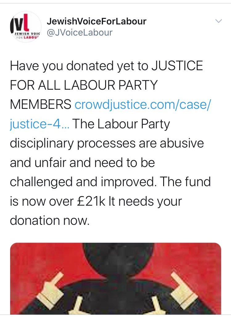 JVL_Watch's tweet photo. .@uklabour 1/10 (thread) ❗️

Using the name ‘LA4J’, JVL are crowdfunding a war chest to legally force Labour to make their disciplinary process favour the perpetrator. 

In other words, to make it easier for antisemitic Labour members to avoid charges. https://t.co/GhpuBJfSn0