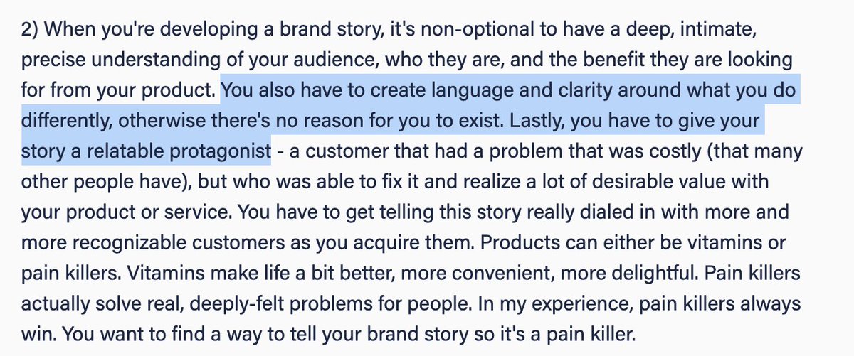 Keys to developing a brand story:1/ Deep intimate understanding of your audience2/ Clear language about what you do differently3/ A relatable protagonist