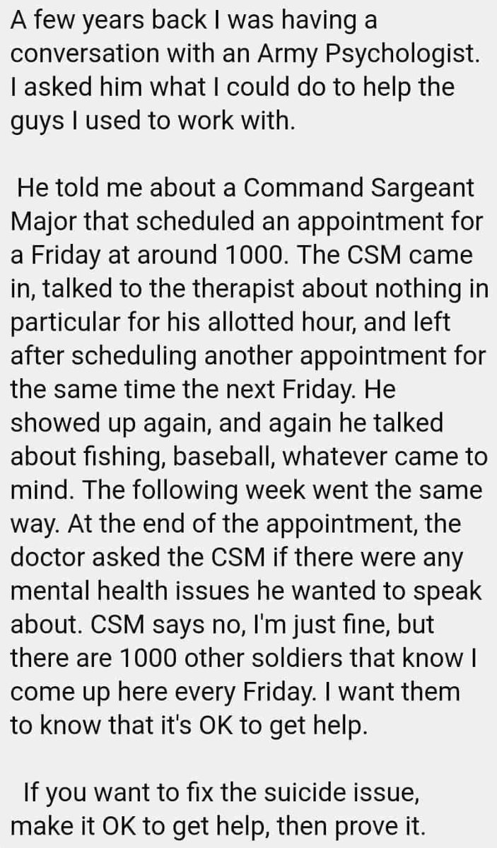 From something which was shared on Facebook. An inspiring leader, and an example also of not waiting for ‘things’ to occur, but keeping a constant dialogue with trusted people even when times are going well.  #MentalHealthMatters #leadership