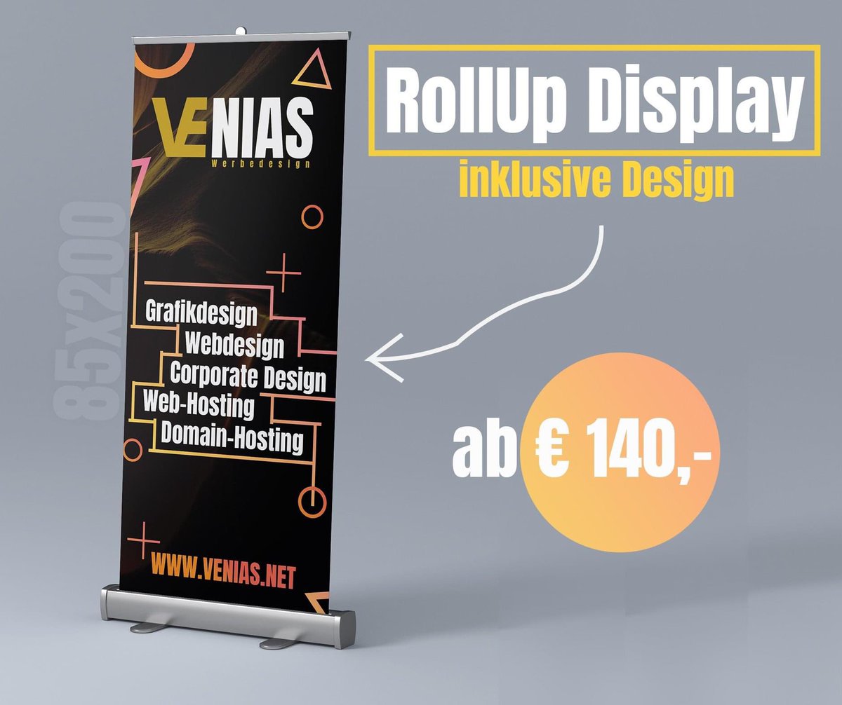 veniasdesign's tweet photo. 👉 RollUp Display's inklusive Grafikdesign
-
RollUp Display's inklusive Grafikdesign bereits um € 140,-🔖
Preis gilt für Einseitige RollUps mit den Maßen 85x200cm.

Jetzt Kontakt aufnehmen und Preis sichern!
-
👥 info@venias.net        #Transparent  #design #Werbung https://t.co/Hxj2j74tah