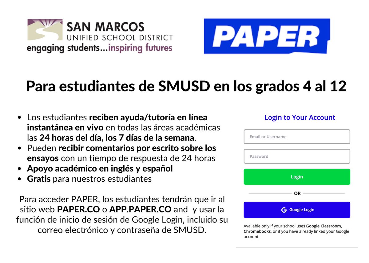 Paper is an online Educational Support System for students in 4th-12th grade. Students receive instant live online help in all subject areas 24/7. They can also receive written feedback on essays with a 24 hr turnaround time. How do students use Paper? youtu.be/TKzSxF6X3Ik