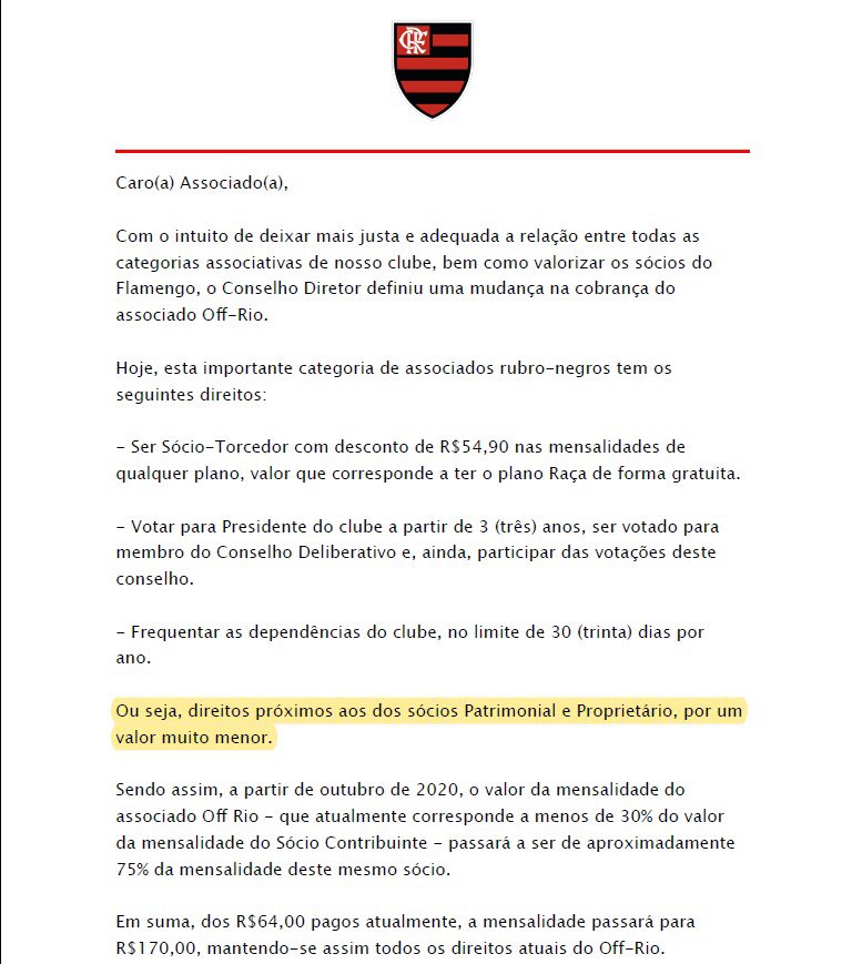 edvarejao's tweet photo. A diretoria do Flamengo justificou o aumento do off-rio pois este possui “direitos próximos aos dos sócios Patrimonial e Proprietário, por um valor muito menor”
Isso não é verdade se considerar o direito de dependentes para essas duas categorias
O valor médio per capita atual é: https://t.co/zOGjMJO10D
