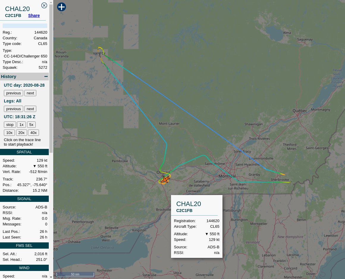 steffanwatkins's tweet photo. 🇨🇦 Royal Canadian Air Force #RCAF CC-144D Challenger 144620|#C2C1FB|#CHAL20 seems to be doing some sort of test or qualification flights these days.
2020-08-28 flight pictured.

https://t.co/lM2LiMluei https://t.co/ldPiA8meAR