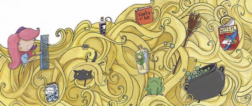 No.47   #LibraryTop50  @LaurenJBeard illustrates the pastel-palette Fairytale Hairdresser series. She uses traditional drawing materials, then colours her drawings with digital and scanned mixed media. She loves adding funny modern details to the stories   https://www.laurenbeard.co.uk 