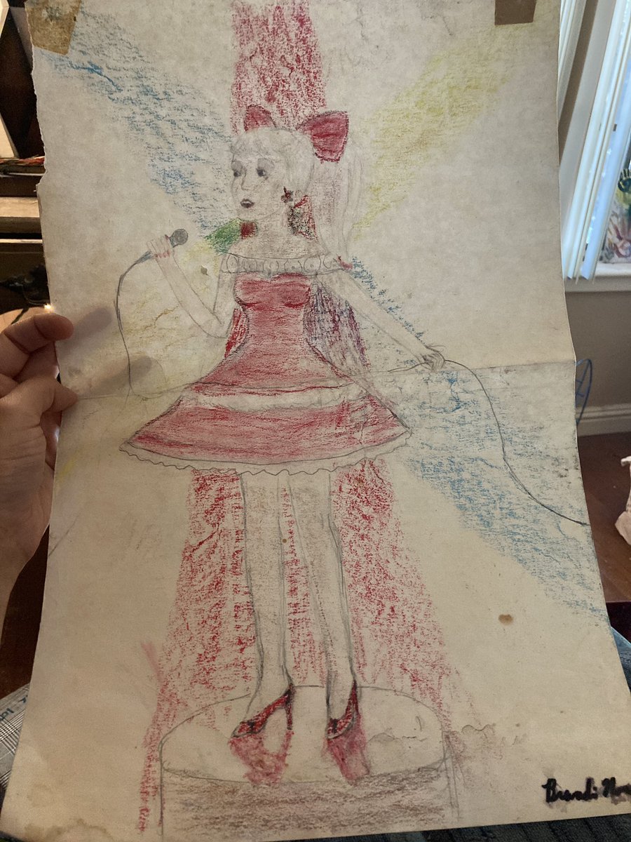 LovesMercy's tweet photo. #JemCon2020 A little cosplay for an amazing virtual Jem Convention. A little forced break from the craziness. The picture was a drawing I made in 1989. 
#jemandthrholograms #JemCon #trulyoutrageous https://t.co/2P7J9aNzCj