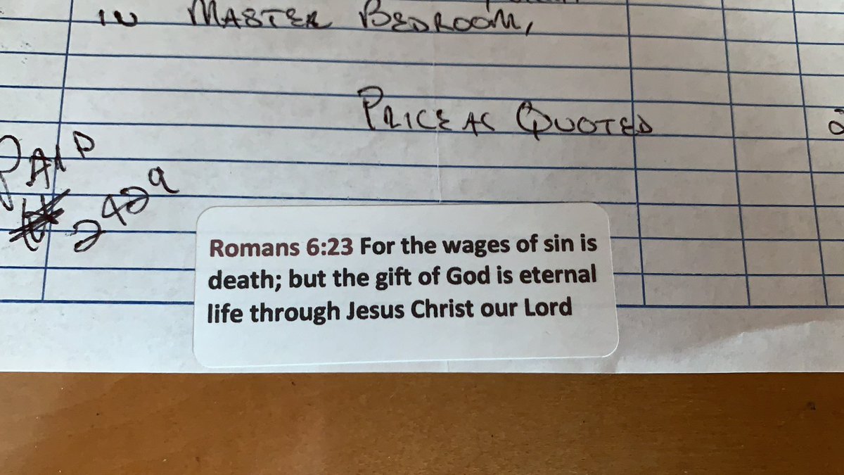 bdwilson95's tweet photo. @mycorreale so if my handyman puts a bible verse on my receipt, does that mean I’m not supposed to think he’s ripping me off? https://t.co/n949Qq5Img